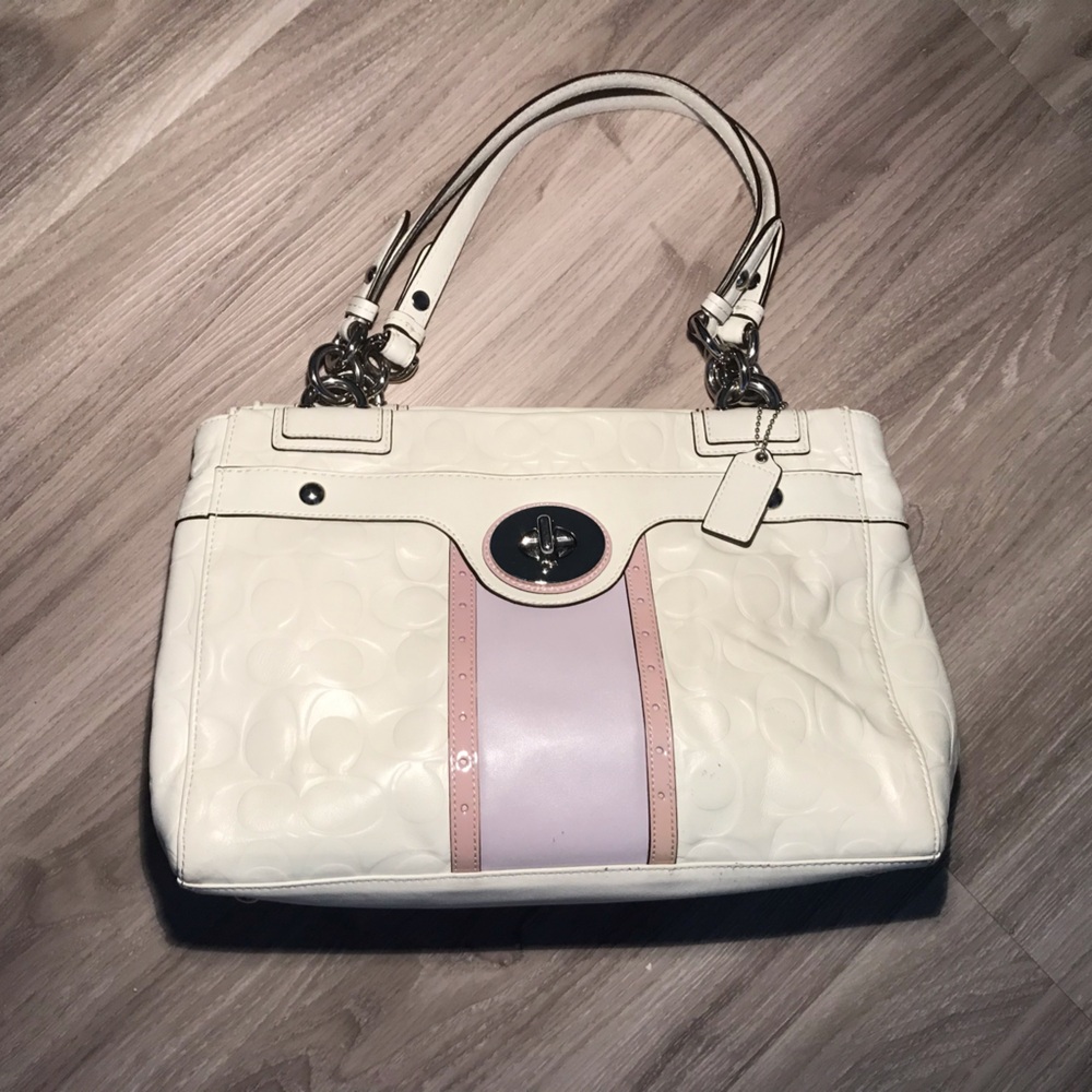 Coach leather embossed purse with patent leather details